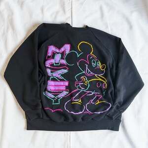 Vintage 90s Disney Mickey Mouse Neon Graphic Crewneck Sweatshirt
